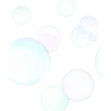 fototapet  store flydende bobler pastellilla, mintgrønt og pastelblåt